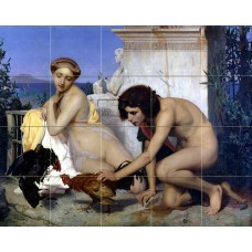 21.25 x 17 Art Young Greeks Cock Fight Ceramic Mural Backsplash Bath Tile #2217   181170195447